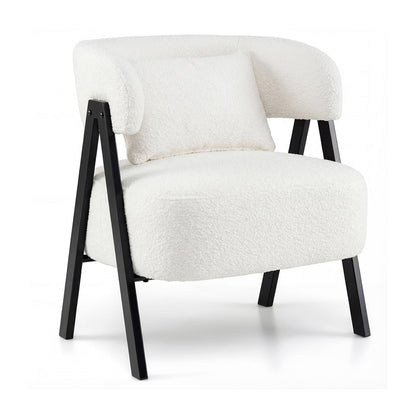 Barrel Accent Chair Faux Rabbit Fur Upholstered Armchair-Gray