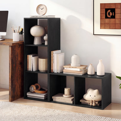 3 Cube Bookshelf with Back Guardrail for Living Room Bedroom-Black