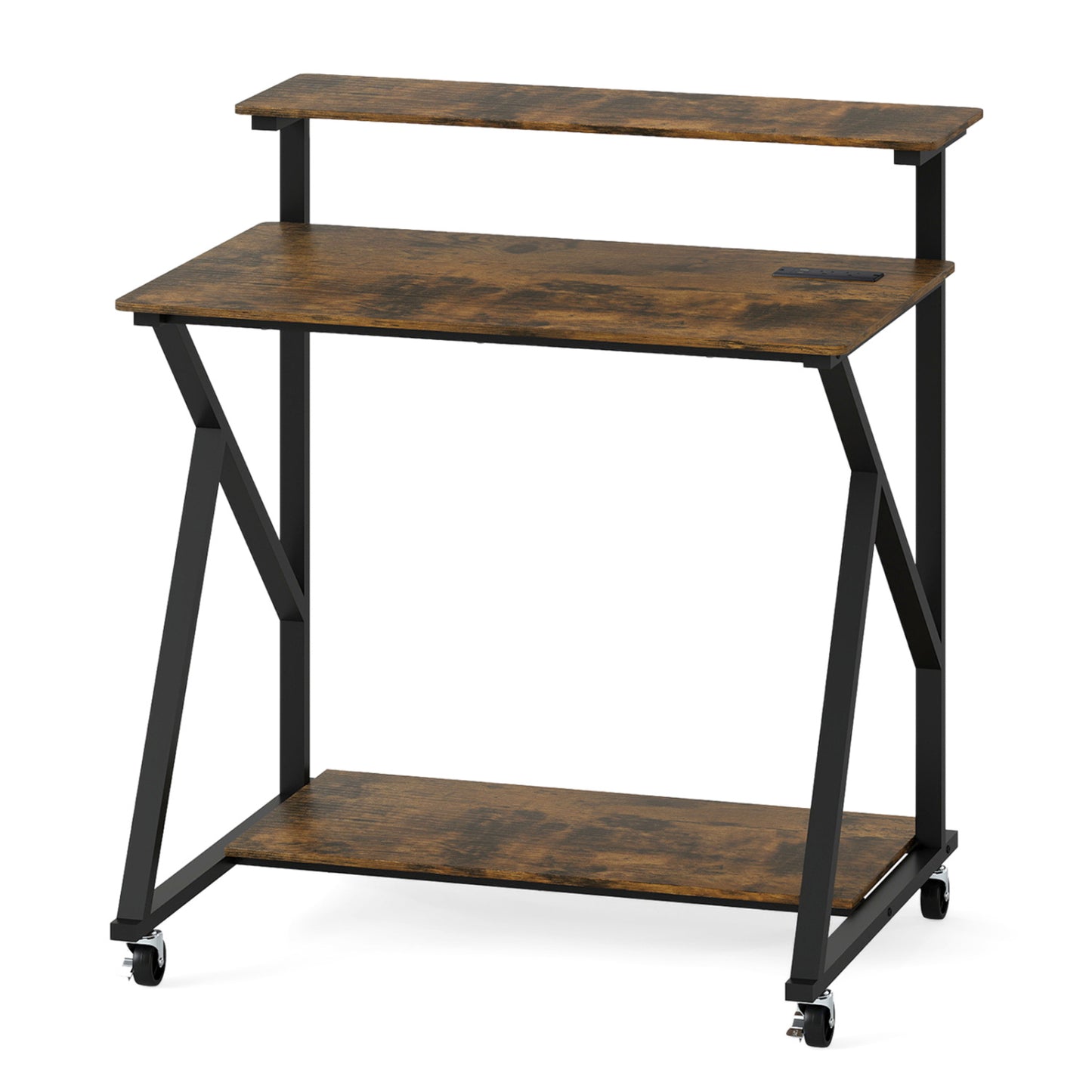 32 Inch Rolling Computer Desk for Small Spaces with Power Outlets-Black
