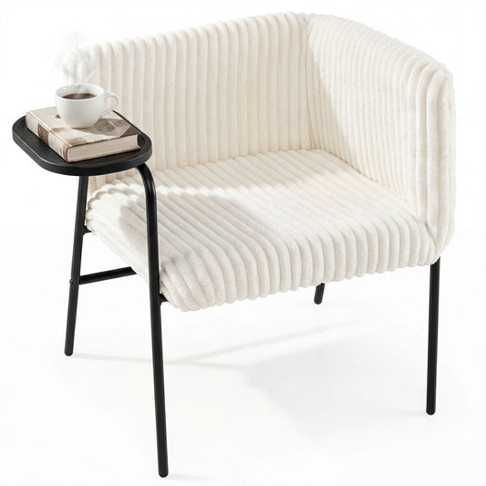 Modern Accent Chair with Tray Table and Solid Metal Frame-Beige