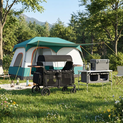 4-in-1 Family Camping Gear Set: Wagon Camping Table Cooler and Camping Tent