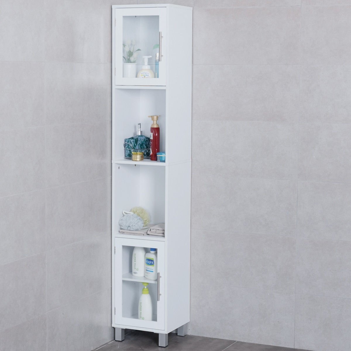 71 Inch Tall Tower Bathroom Storage Cabinet and Organizer Display Shelves for Bedroom-Black