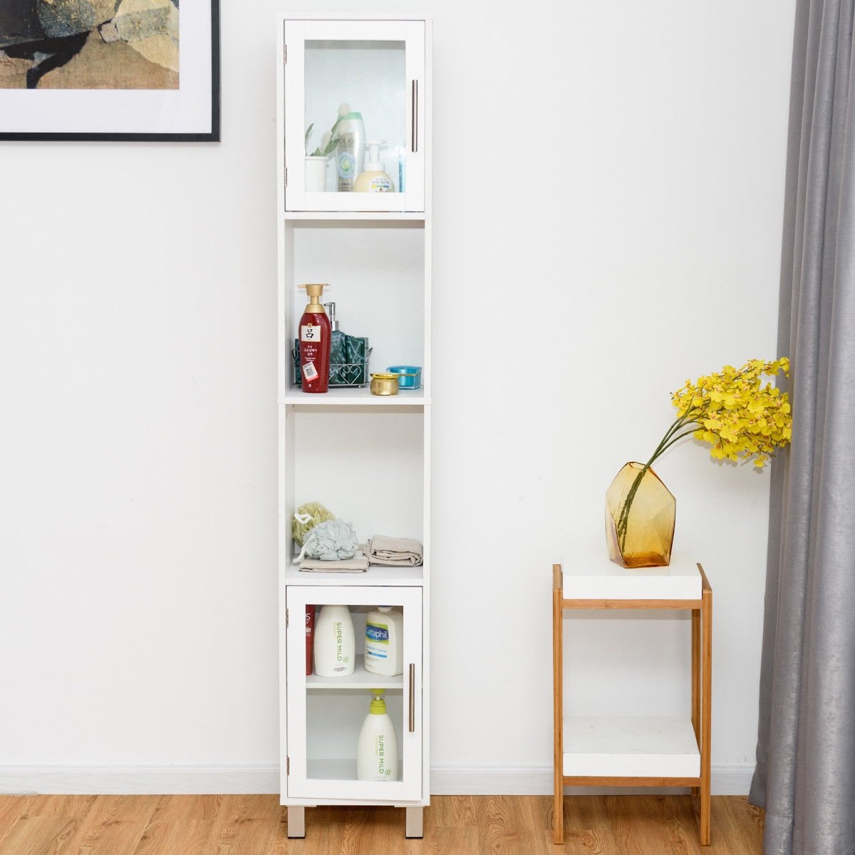 71 Inch Tall Tower Bathroom Storage Cabinet and Organizer Display Shelves for Bedroom-Black