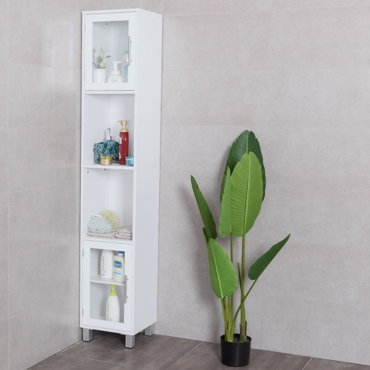 71 Inch Tall Tower Bathroom Storage Cabinet and Organizer Display Shelves for Bedroom-Black
